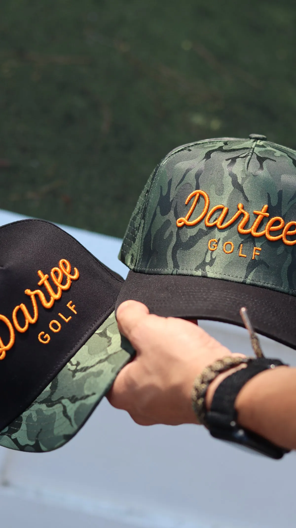 Dartee camo hat on cart